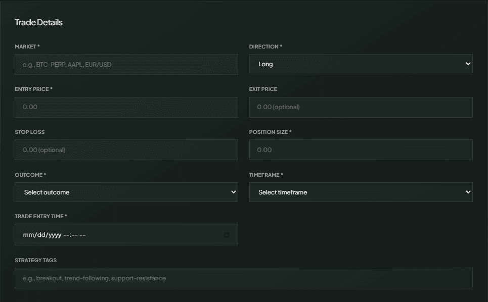 Screenshot of trade submission interface showing form fields and image upload